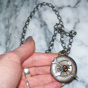 Gothic Steampunk Clock Spider Locket Necklace